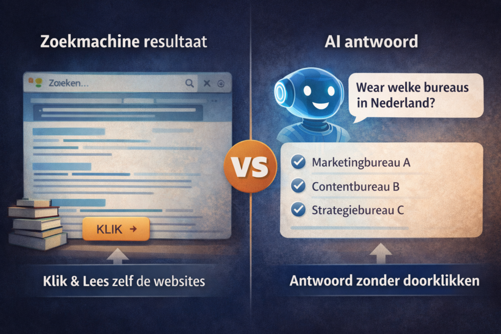 Onzichtbaar in ChatGPT als ondernemer - Blogreeks - Zoeken verandert: van klikken naar directe antwoorden.