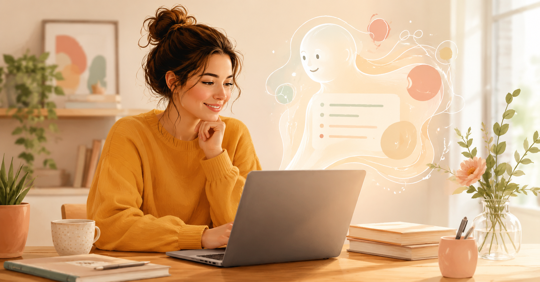 Ondernemer die AI-tekst doorleest en bijstuurt op laptop aan bureau